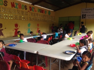 Some of the kids enjoying breakfast in the new dining room.